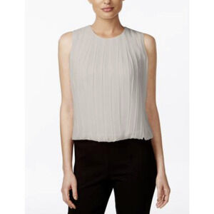 Calvin Klein Women Sleeveless Pleated Blouse Beige Size XL